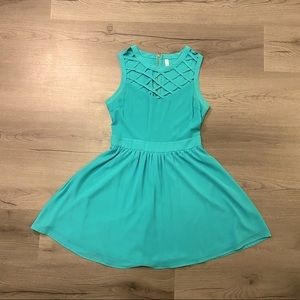 Teal Lattice Neck Dress
